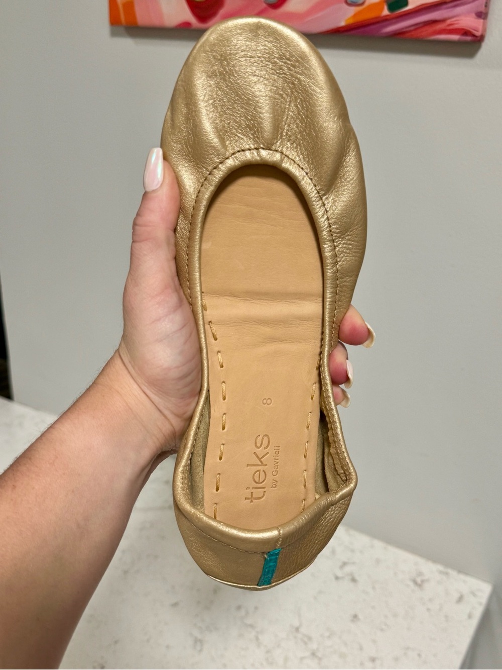 Limited Edition Tieks Champagne Gold Leather Ballet Flats | Size 8 | Worn Once - Picture 7 of 9